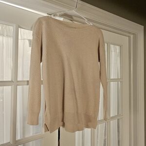 LOFT Beige Textured Boat Neck Sweater